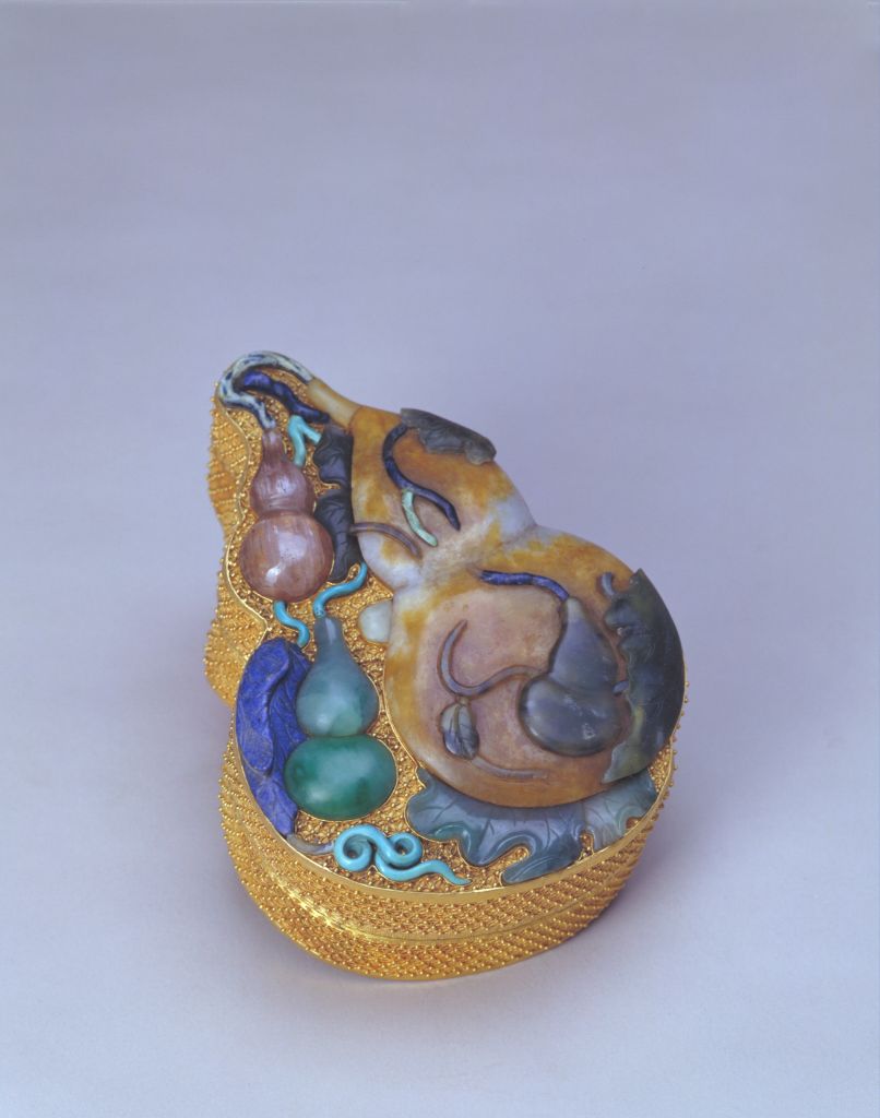 图片[1]-Gold inlaid jade gourd box-China Archive